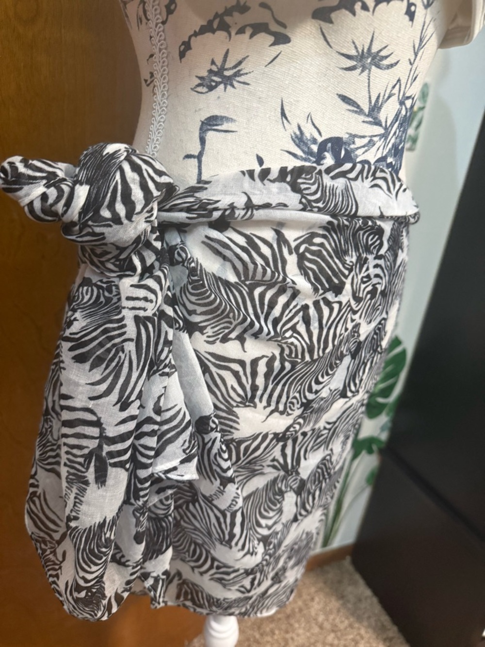 Zebra Print Lightweight infinity Scarf - or sarong Black and White
